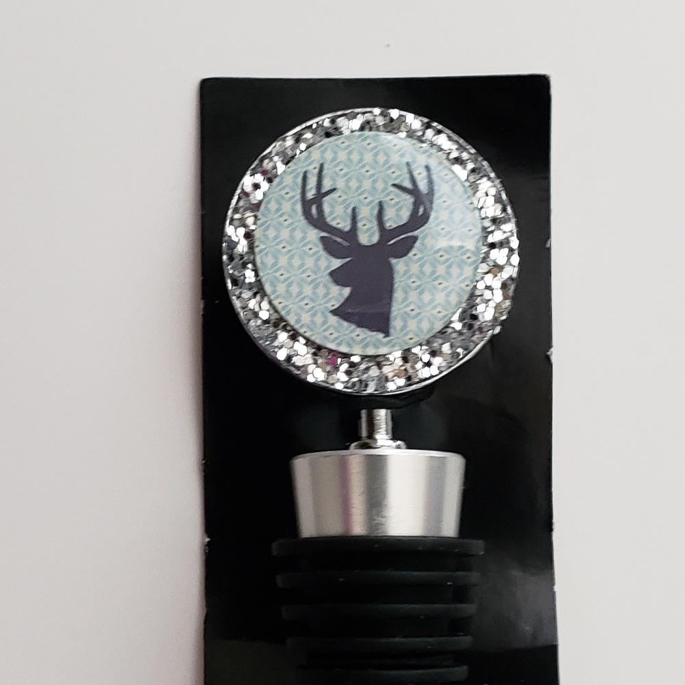 GLITTER DEER  HEAD WINE STOPPER